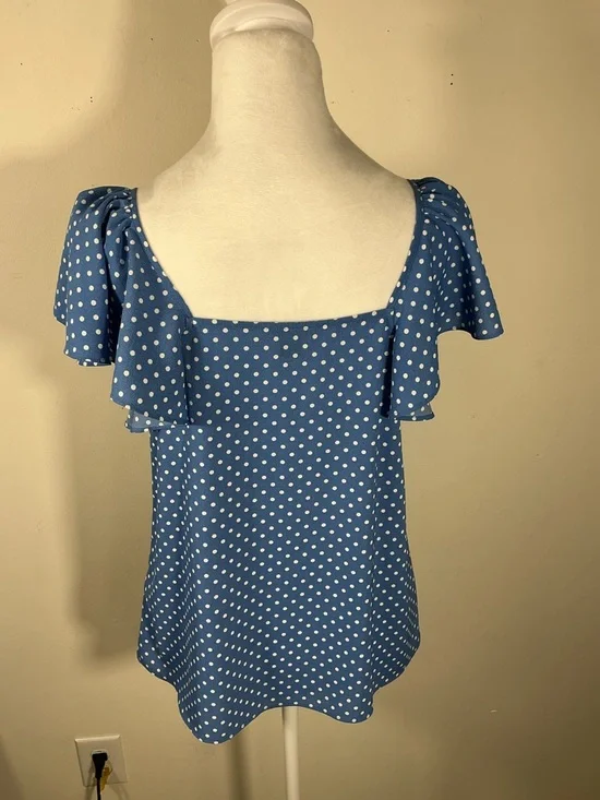 kate spade Blue White Polka Dot Ruffle Sleeve Top Size XS Feminine - Picture 4 of 8